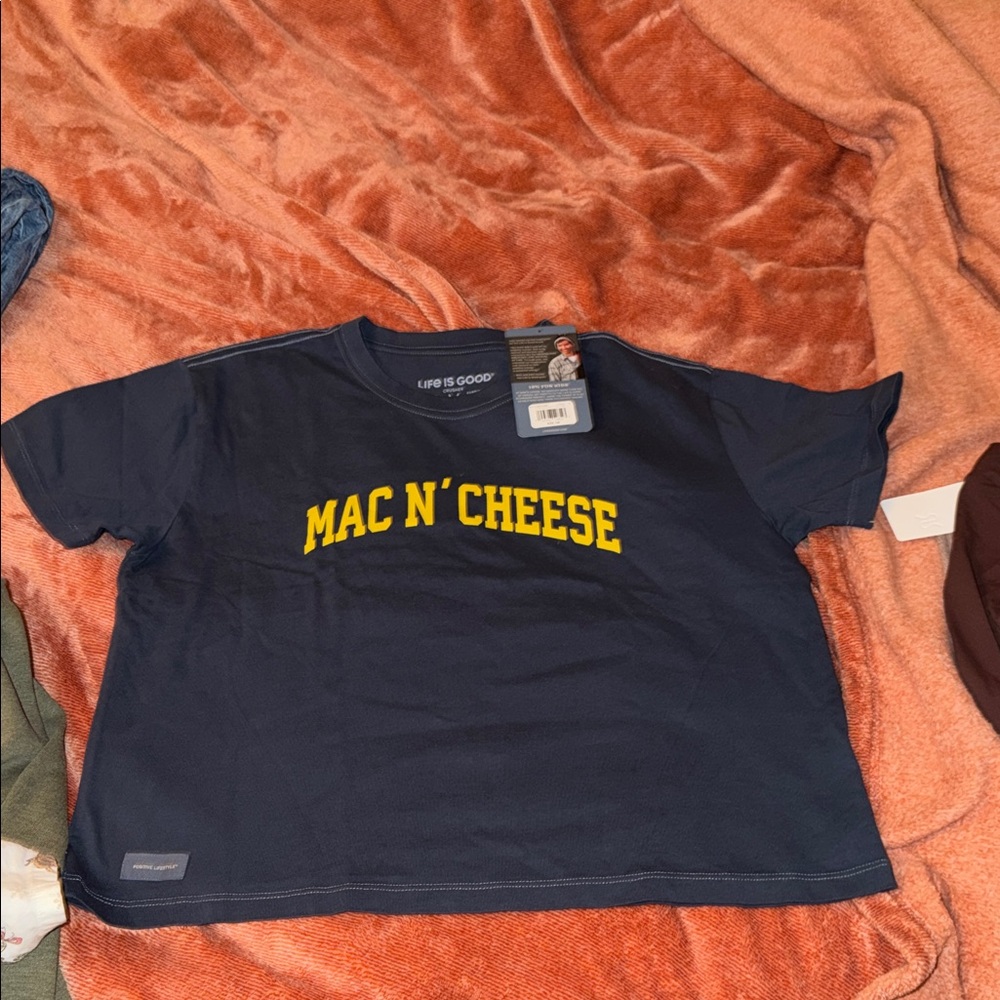 Life Is Good Navy Crop Top with Yellow Print